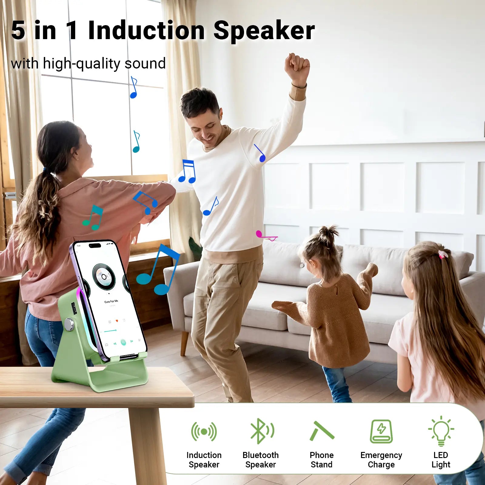 [Dealsforyoudays] PUTARE Wireless Induction Audio Speaker Stand, 5In1 Cellphone Holder, 3500Mah Rechargeable Emergency Power Bank,360° Adjustable Mobile Tablet Stand with Colorful Ambient Light Gifts for Men Women Summerwins