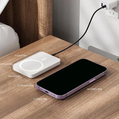5000mAh Magnetic Power Bank for iPhone 12-17 Series, Compatible with MagSafe and Non-MagSafe Cases, Portable Wireless Charger by Summerwins