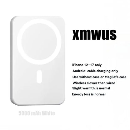 5000mAh Magnetic Power Bank for iPhone 12-17 Series, Compatible with MagSafe and Non-MagSafe Cases, Portable Wireless Charger by Summerwins