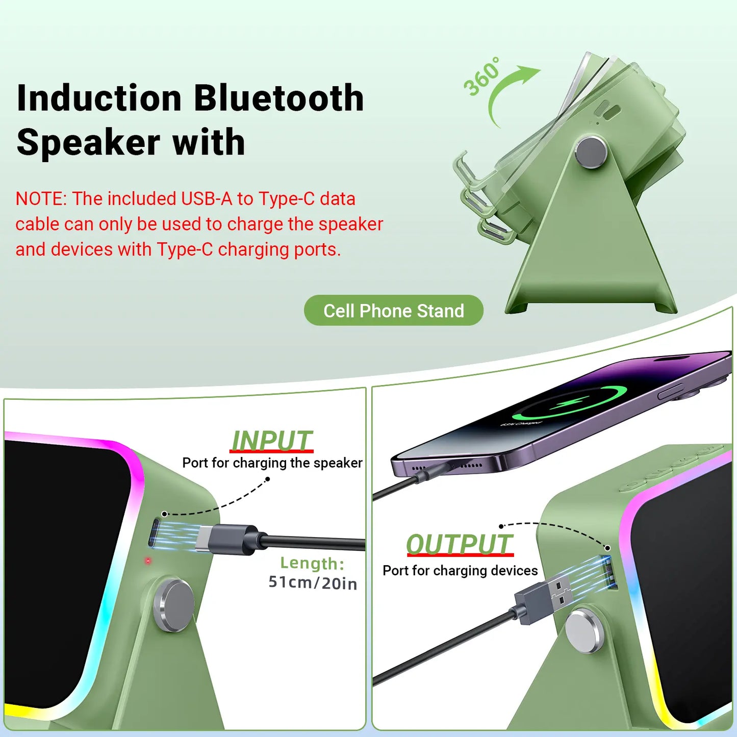 [Dealsforyoudays] PUTARE Wireless Induction Audio Speaker Stand, 5In1 Cellphone Holder, 3500Mah Rechargeable Emergency Power Bank,360° Adjustable Mobile Tablet Stand with Colorful Ambient Light Gifts for Men Women Summerwins