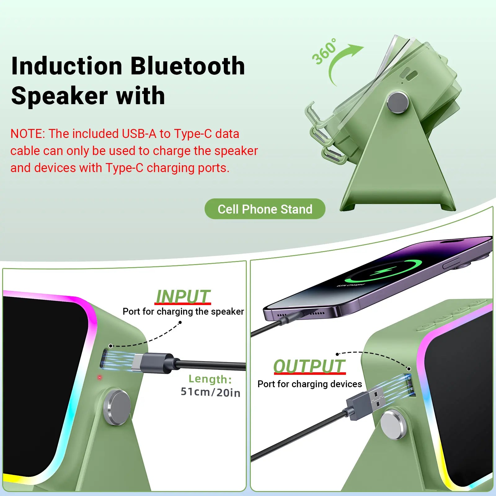 [Dealsforyoudays] PUTARE Wireless Induction Audio Speaker Stand, 5In1 Cellphone Holder, 3500Mah Rechargeable Emergency Power Bank,360° Adjustable Mobile Tablet Stand with Colorful Ambient Light Gifts for Men Women Summerwins