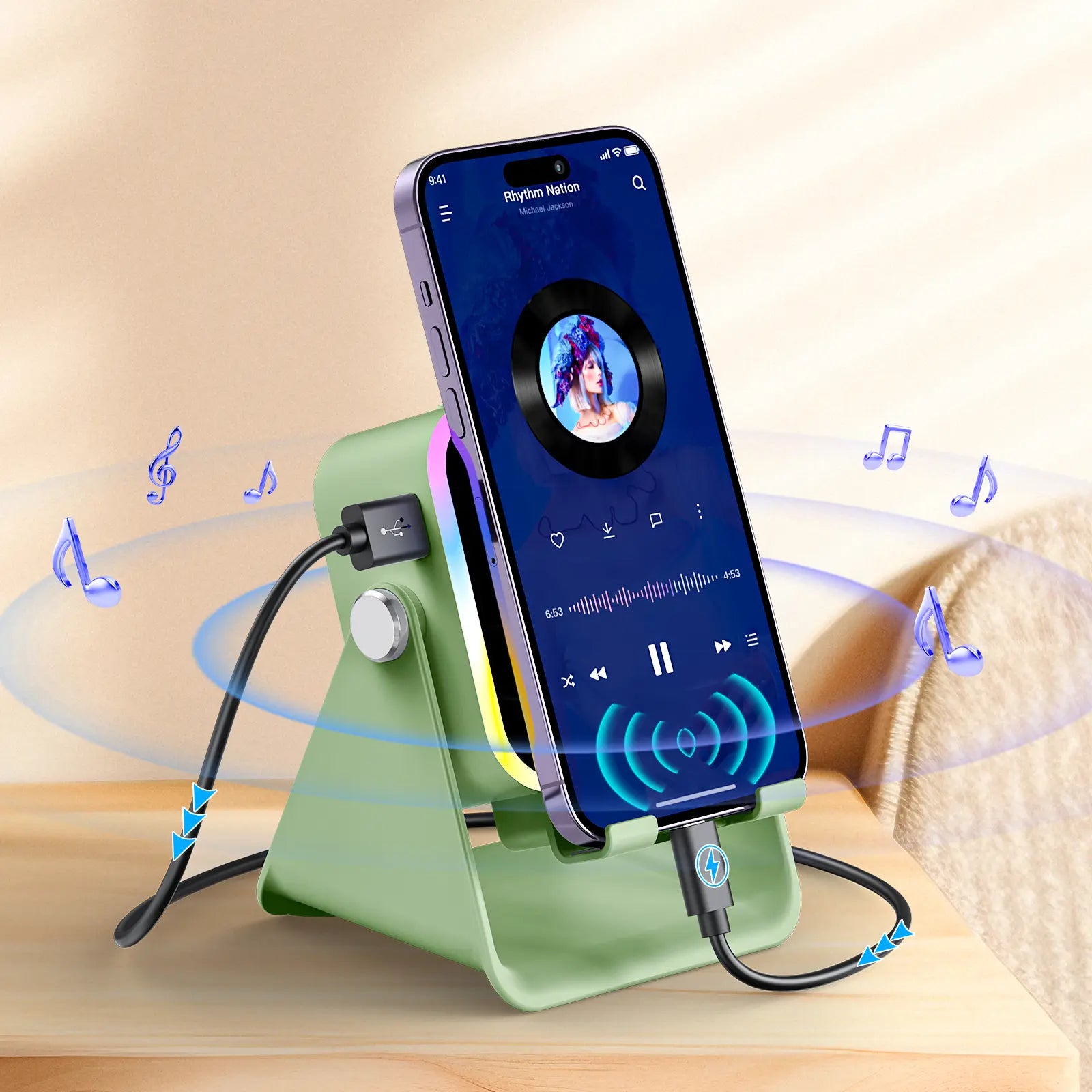 [Dealsforyoudays] PUTARE Wireless Induction Audio Speaker Stand, 5In1 Cellphone Holder, 3500Mah Rechargeable Emergency Power Bank,360° Adjustable Mobile Tablet Stand with Colorful Ambient Light Gifts for Men Women Summerwins