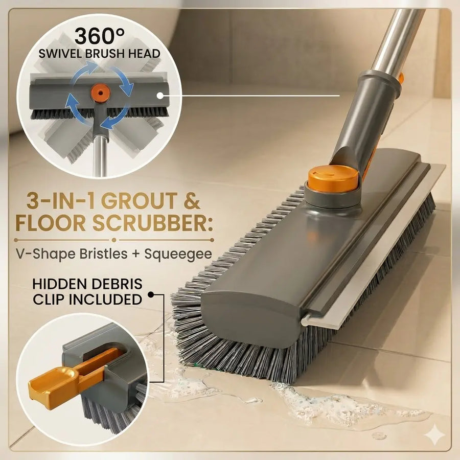 3-in-1 Telescopic Floor Brush & Squeegee